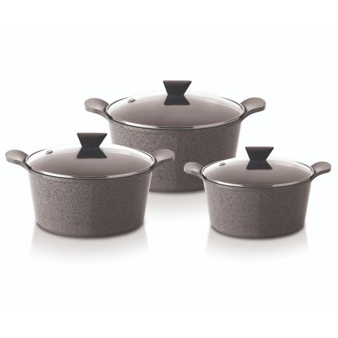 NEOFLAM VENN 6 PCS SET CASSEROLES 24 + 26 + 28 CM GREY COLOR