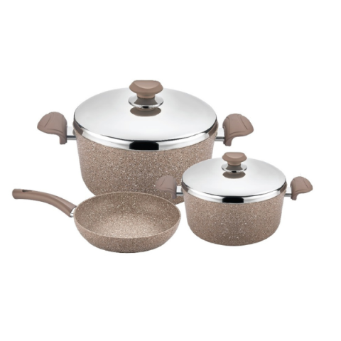 OMS Non Stick Granite Cookware Set of 5 Pcs with Stainless Steel Lids