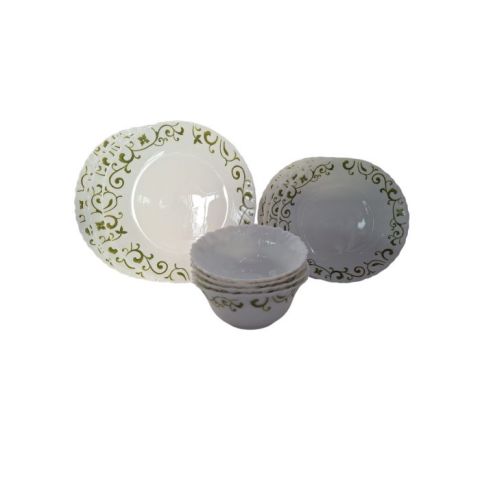 LA OPALA CLASSIQUE 12 PCS DINNER SET SWIRLS GREEN