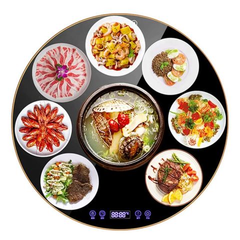 Premium Smart Rotatable Electric Food Warming Tray & Buffet Heating Board with Induction Heating, Tempered Glass Surface, Touch Control Panel, 40°C–130°C Adjustable Temperature, Child Lock, Timer & Appointment Function – 60CM 350W / 80CM 550W