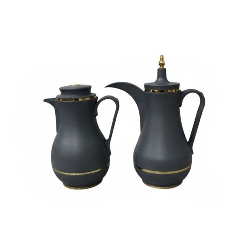 Luxury Elegant Flask Set of 2 Pcs - Dark Grey with Golden Line