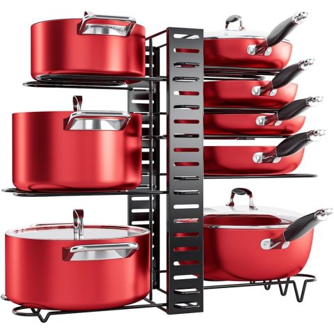 حاملات وأواني منظم حامل لأواني قابلة للتعديل لخزانة المطبخ