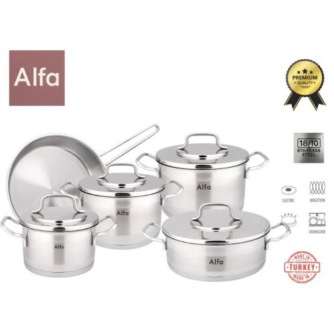 Alfa Premium 9-Piece 18/10 Stainless Steel Cookware Set