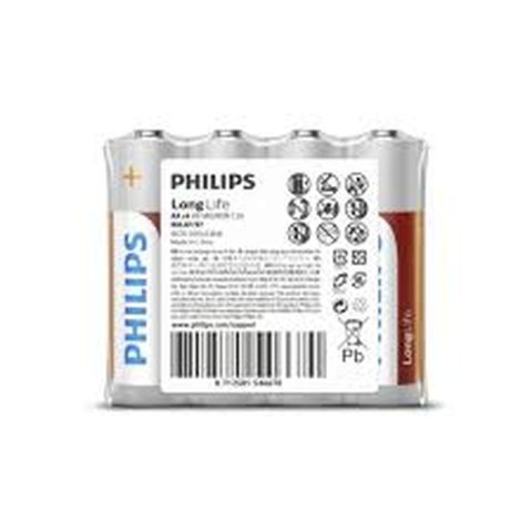 Philips Power Long-life Zinc AA Battery, 1.5 V, AA - 4 PCS