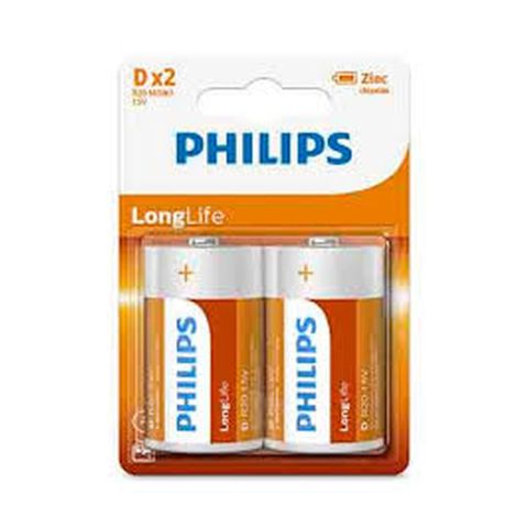 Philips Long-life Battery Zinc, 1.5 V, D - 2 PCS