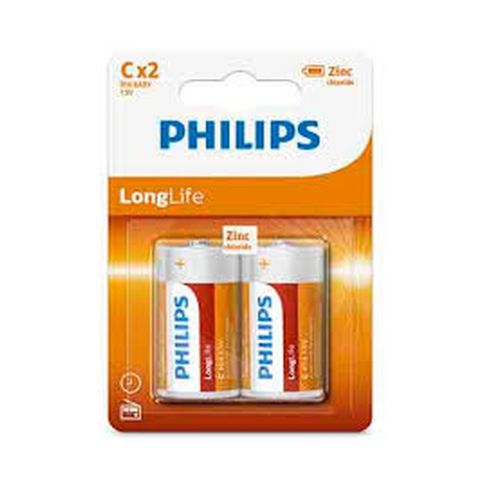 Philips Long-life Battery Zinc, 1.5 V, C - 2 PCS