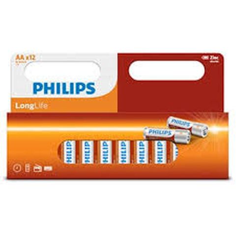 Philips Power Long-life Zinc AA Battery, 1.5 V, AA - 12 PCS