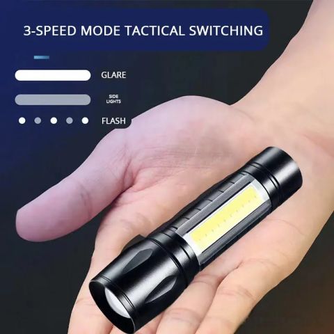 Ultra-Bright USB Rechargeable Mini LED Flashlight with Telescopic Zoom & Waterproof Aluminum Alloy Body