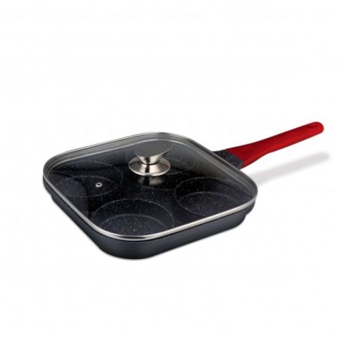 بيرلينجر هاوس مقلاة بأربع فتحات مع غطاء زجاجي 26 × 26 × 3.5 سم