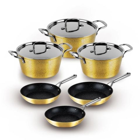 Berlinger Haus Hammered 9-Piece Cookware Set - Gold