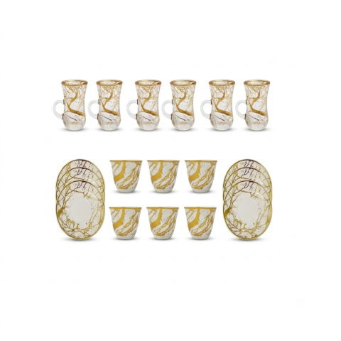 MOOLOOM Gold Tea & Arabic Coffee Cups Set of 18 PCS - Open Box