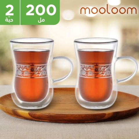 MOOLOOM Hand Made Glass Double Wall Cup 200 ML - 2 Pcs