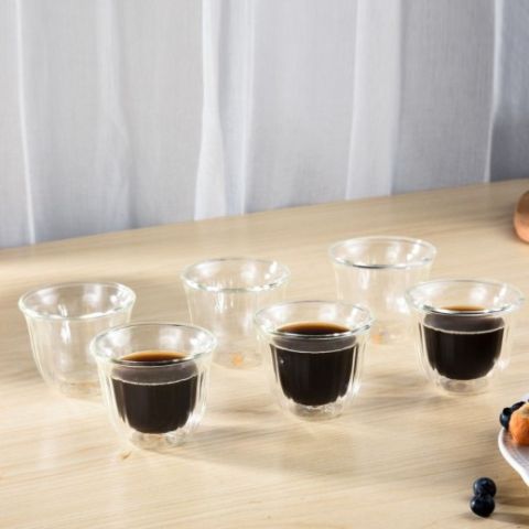 Mooloom Hand Made Borosilicate Glass Double Wall Cawa Cup 80 ml 6 Pcs