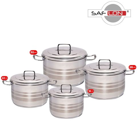 طقم قدور الطبخ الستنالس ستيل 8 قطع من سافلون
