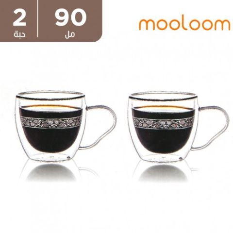 MOOLOOM Hand Made Glass Double Wall Coffee Cups 90ML - 2Pcs