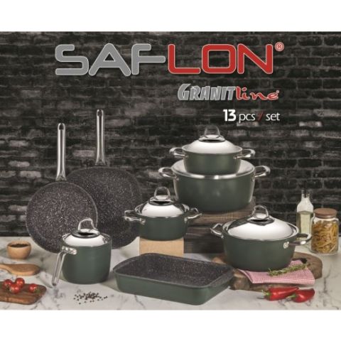 Saflon Granite Cookware with Stainless Steel Handles Set 13 Pieces 