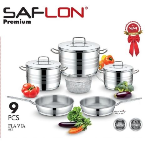 Saflon Premium Stainless Steel Cookware Set 9 Pcs 