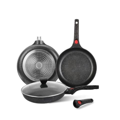 24cm Non-Stick Ceramic Induction Aluminum Fry Pan with Removable Handle & Clear Glass Lid