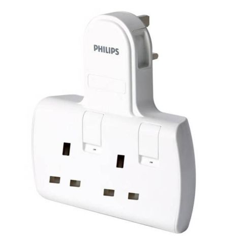 PHILIPS POWER SOCKET 2 BS FUSE PLUG WITH INDIVIDUAL LIGHTING SWITCH 13A 250V~ 3250W 