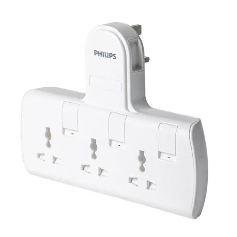 PHILIPS POWER SOCKET 3 BS FUSE PLUG WITH INDIVIDUAL LIGHTING SWITCH 13A 250V~ 3250W 