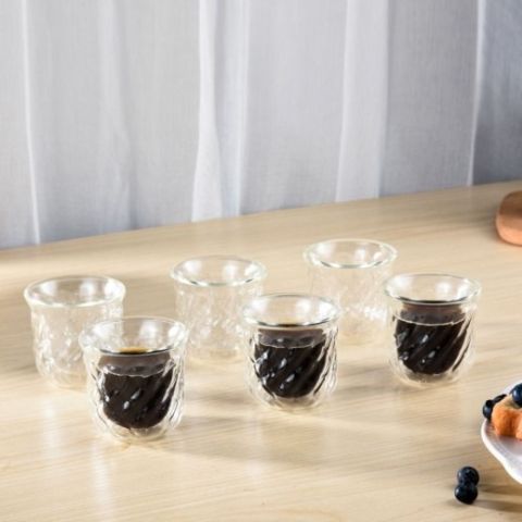 Mooloom Hand Made Borosilicate Glass Double Wall Cawa Cup 80 ml 6 Pcs