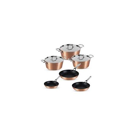 بيرلينجر هاوس طقم 9 قطع جرانيت مطروق مع مقبض و غطاء ستانلس ستييل طناجر 30+26+22 سم + مقالي 30+26+22 سم لون نحاسي