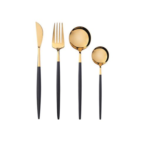FNS Mino 24 Pcs Cutlery Set (Black/Gold)