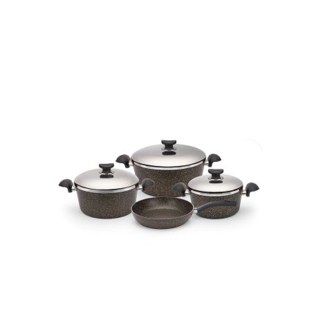 O.M.S. GRANITE 7 PCS COOKING SET POTS 28+24+20 CM + FRYPAN 24 CM WITH SS LID