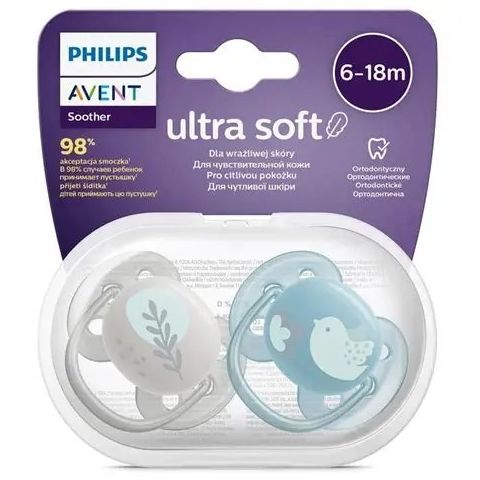 Philips Avent Ultra Soft Pacifier 6–18M Boy X2