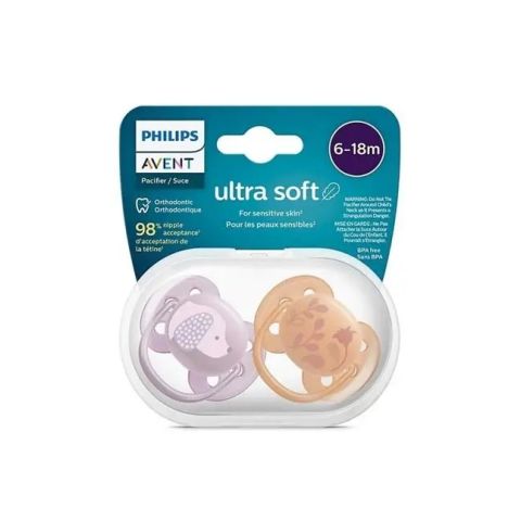 Philips Avent Ultra Soft Pacifier 6–18M Girl X2