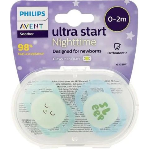 Philips Avent Ultra Start Nighttime Soother 0–2M Boy X2