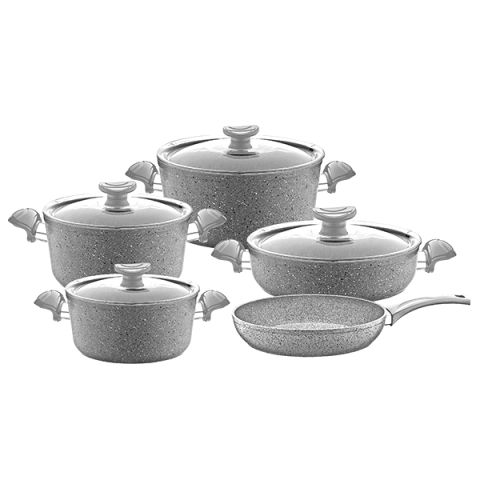 OMS Cookstone Granite 2.8mm Cookware Set Of 9 Pcs (Glass Lids)