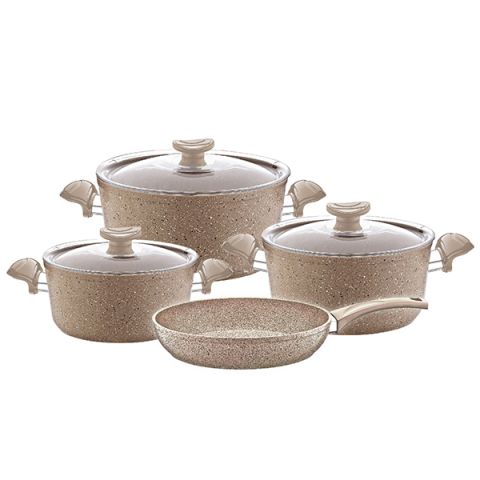 OMS Granite Cookstone Cookware Glass Lids Set Of 7 Pcs