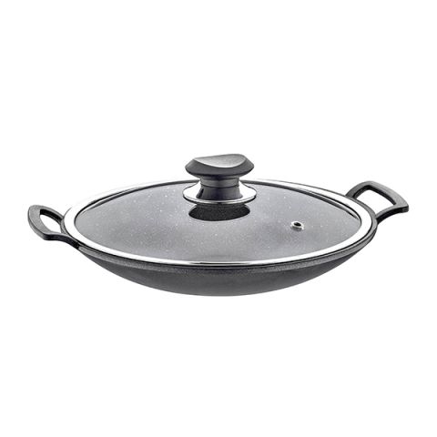 OMS Granite Turkish Wok With Glass Cover 30cm