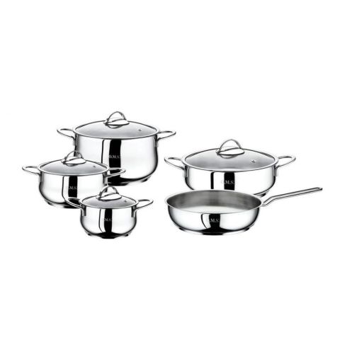 OMS Stainless Steel Cookware Set of 9 Pcs (Glass Lids)