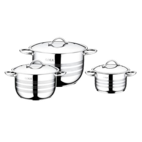 OMS Stainless Steel Cookware Set of 6 (24, 26, 30 cm)