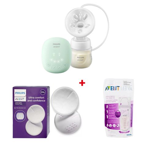 Philips Avent ESSENTIAL SINGLE ELECTRIC BREAST PUMP + FREE PHILIPS AVENT ULTRA COMFORT DISP B/PADS X24 + FREE PHILIPS AVENT BREAST MILK STORAGE BAGS 180ML X25