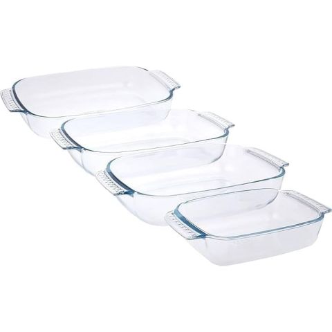 Pyrex Rectangular Roaster Set of 4 PCS ( 3.6 + 2.6 + 1.9 + 0.7 L) 