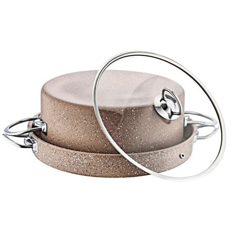 O.M.S. GRANITE MAQLUBA 3 PCS COOKING SET TRAY WITH HANDEL 32 CM POT 28 CM GLASS LID 