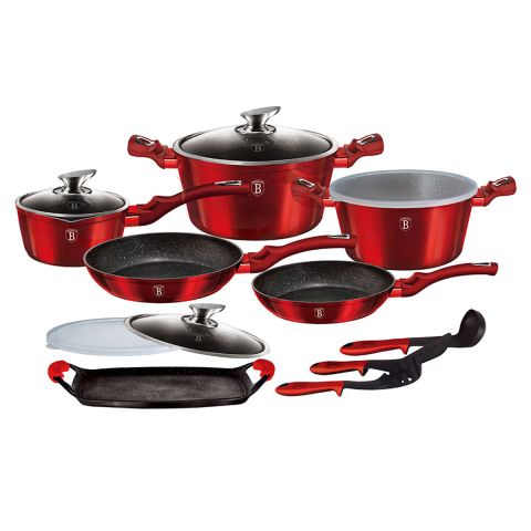 Berlinger Haus 15 PCS (3 Pots + Frypan + Deep Fryer + Saucepan + 3 Kitchen tools + 2 PCS Bakelite MATS) - Open Box
